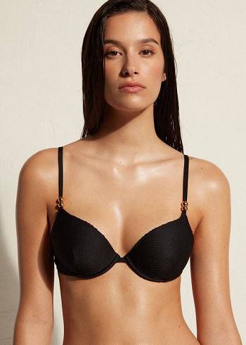 Women's Calzedonia Padded Push-Up Casablanca Bikini Tops Black | IE1846EX