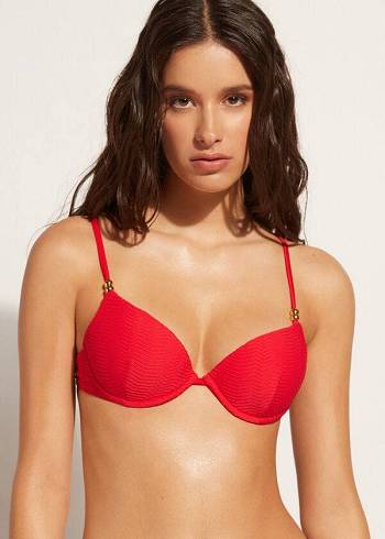 Women's Calzedonia Padded Push-Up Casablanca Bikini Tops Red | IE1847RW