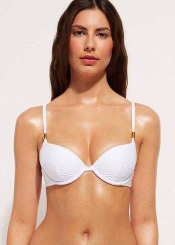 Women's Calzedonia Padded Push-Up Casablanca Bikini Tops White | IE1848TV