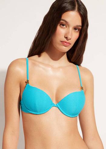 Women's Calzedonia Padded Push-Up Casablanca Bikini Tops Turquoise | IE1849YU