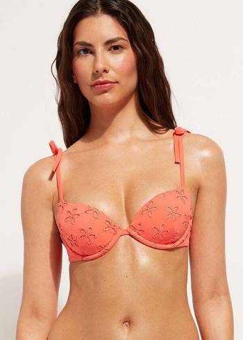 Women's Calzedonia Padded Push-Up Corfù Bikini Tops Coral Orange | IE1850UT