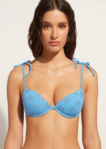 Women's Calzedonia Padded Push-Up Corfù Bikini Tops Blue | IE1851IS