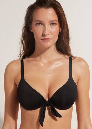 Women's Calzedonia Padded Push-Up Indonesia Bikini Tops Black | IE1852OR