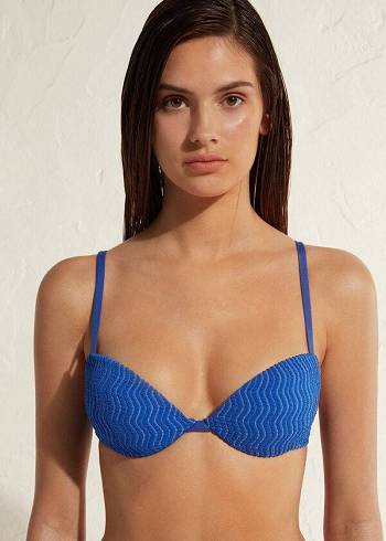 Women's Calzedonia Padded Push-Up Mykonos Bikini Tops Blue | IE1869MA