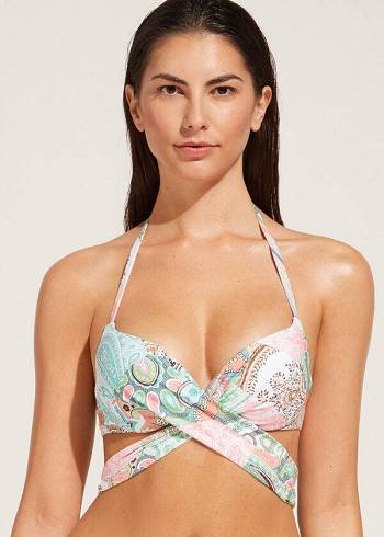 Women's Calzedonia Padded Push-Up Saint Tropez Bikini Tops Blue | IE1876UT