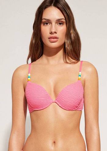 Women's Calzedonia Padded Push-Up San Diego Bikini Tops Pink | IE1877IS