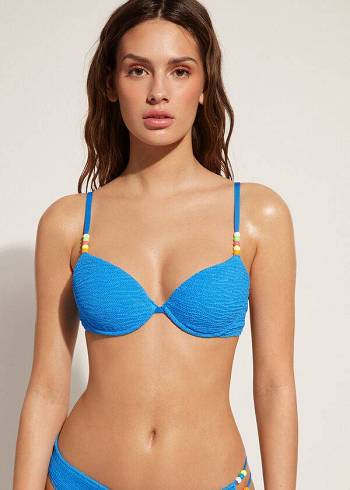 Women's Calzedonia Padded Push-Up San Diego Bikini Tops Blue | IE1878OR