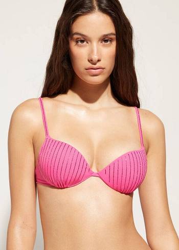 Women's Calzedonia Padded Push Up Shanghai Bikini Tops Pink | IE1833HK