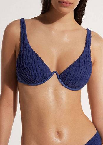 Women's Calzedonia Padded Push-up Marrakech Bikini Tops Navy | IE1864XF