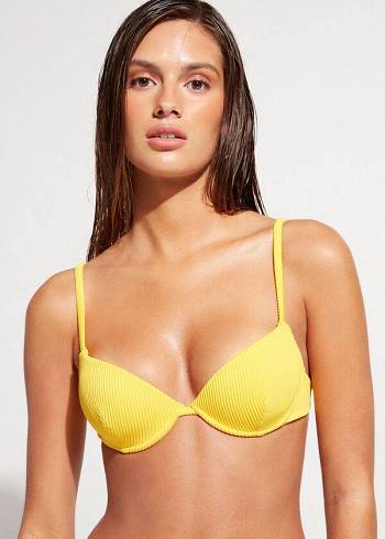 Women's Calzedonia Padded Push-up New York Bikini Tops Yellow | IE1873RW