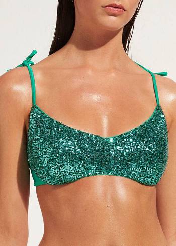 Women's Calzedonia Padded Tank-Style Cannes Bikini Tops Green | IE1884GL