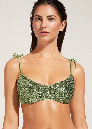 Women's Calzedonia Padded Tank-Style Cannes rosa Bikini Tops Green | IE1887KI