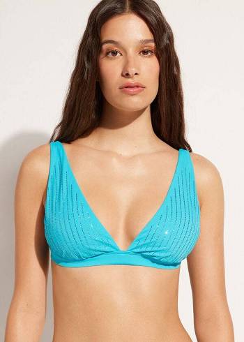 Women's Calzedonia Padded Triangle Shanghai Bikini Tops Turquoise | IE1936GL