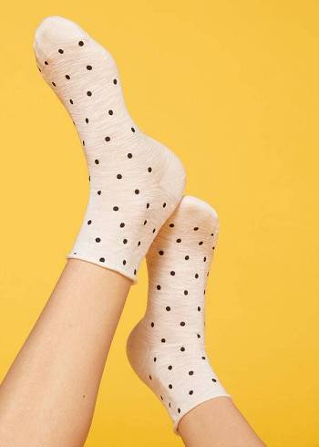 Women's Calzedonia Polka Dot Motif with Linen Short Socks White | IE2468FM