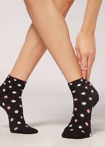 Women's Calzedonia Polka Dot Pattern Short Socks Black | IE2469DN