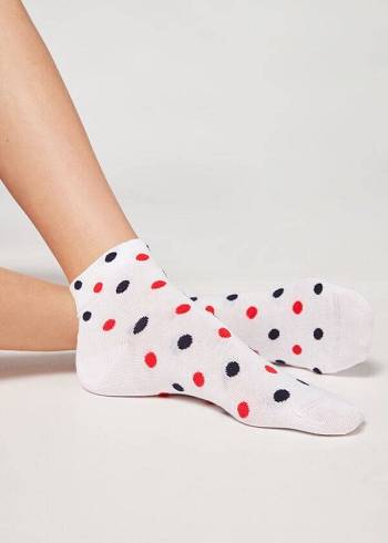 Women's Calzedonia Polka Dot Pattern Short Socks White | IE2471AP