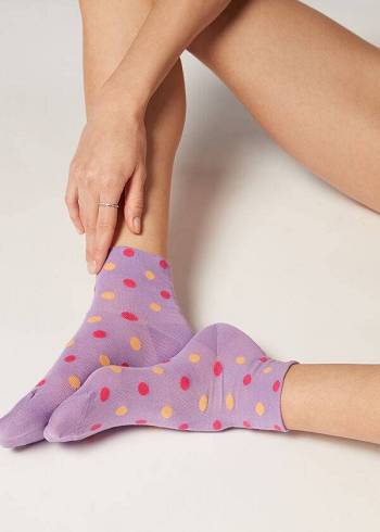 Women's Calzedonia Polka Dot Pattern Short Socks Purple | IE2472PQ