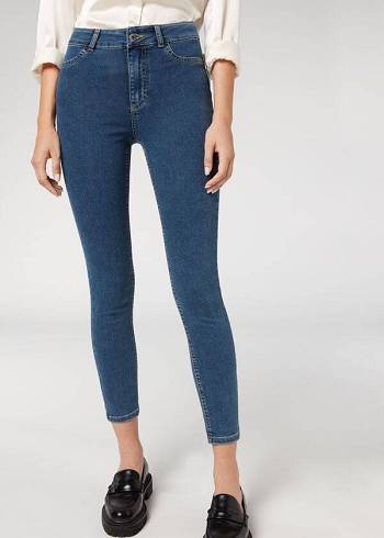 Women's Calzedonia Push-up and soft touch Jeans Blue | IE2610WY