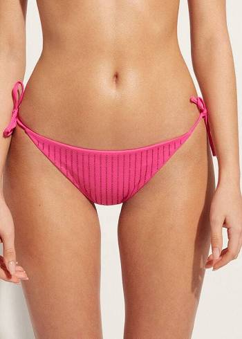 Women's Calzedonia Rhinestone Brazilian String Shanghai Bikini Bottoms Pink | IE1517SO