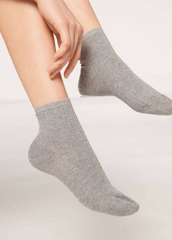 Women's Calzedonia Ribbed Short Socks Grey | IE2477TV