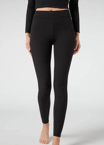 Women's Calzedonia Ribbed with Cashmere Leggings Black | IE2675IS