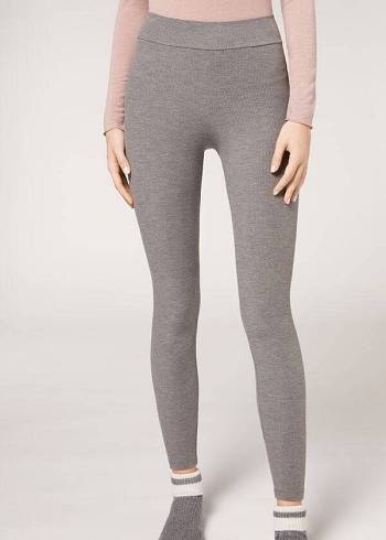 Women's Calzedonia Ribbed with Cashmere Leggings Grey | IE2676UT