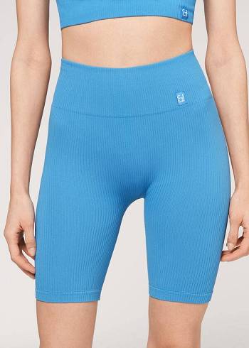 Women's Calzedonia Seamless Athletic Bike Leggings Blue | IE2677YU