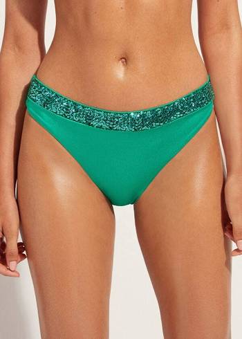 Women's Calzedonia Sequined Cannes Bikini Bottoms Green | IE1536TV