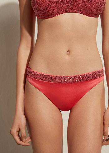 Women's Calzedonia Sequined Cannes Bikini Bottoms Pink | IE1537YU