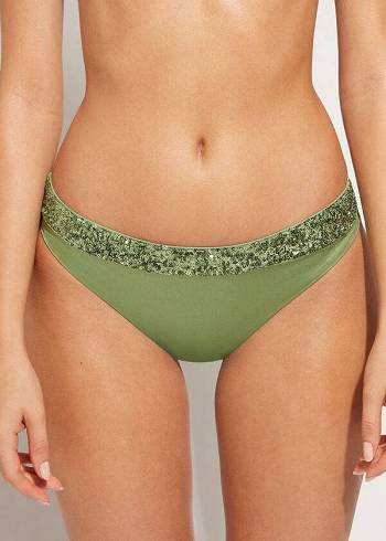 Women's Calzedonia Sequined Cannes rosa Bikini Bottoms Green | IE1538UT