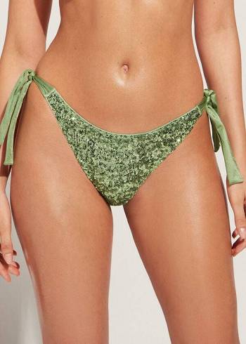 Women's Calzedonia Sequined Side-Tie Cannes Bikini Bottoms Green | IE1548JJ