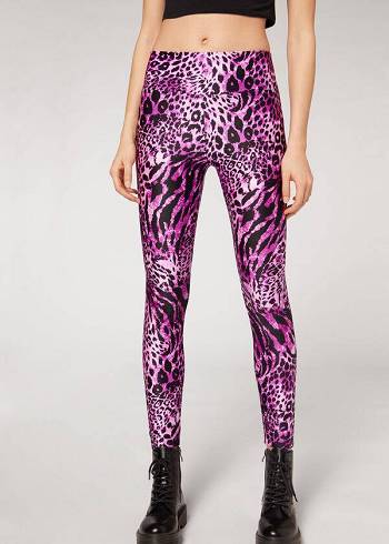 Women's Calzedonia Shiny Animal-Print Athletic Leggings Pink | IE2682QZ