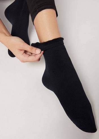 Women's Calzedonia Short Cotton Thermal Short Socks Blue | IE2494FM