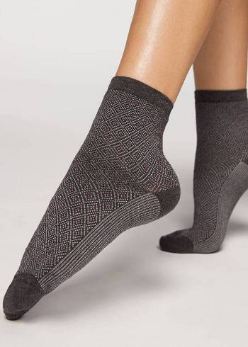 Women's Calzedonia Short Patterned Short Socks Grey | IE2508MA