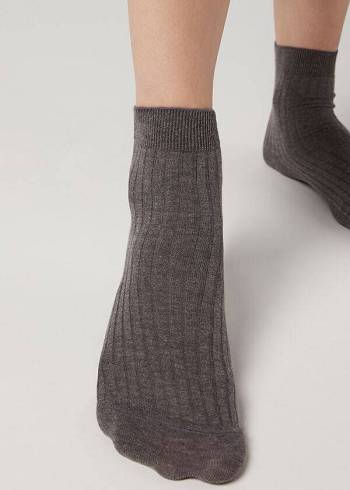 Women's Calzedonia Short Ribbed with Cotton and Cashmere Short Socks Coffee | IE2515LH