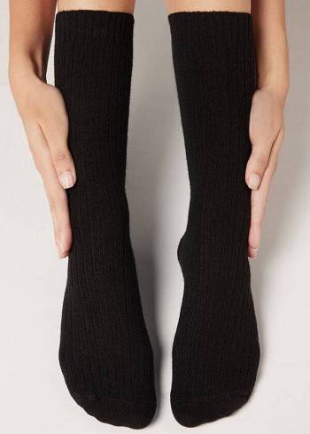 Women's Calzedonia Short Ribbed with Wool and Cashmere Short Socks Black | IE2517JJ