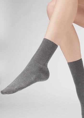 Women's Calzedonia Short in Cotton with Cashmere Short Socks Grey | IE2498PQ