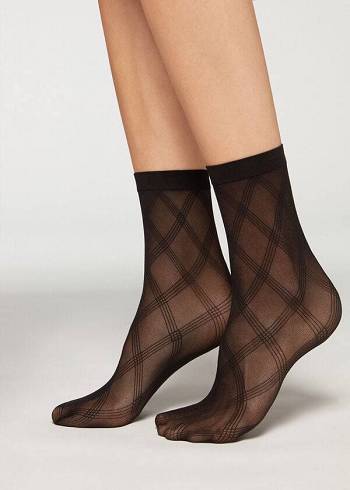 Women's Calzedonia Short in Diamond Eco Mesh Short Socks Black | IE2500IS