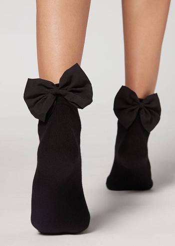 Women's Calzedonia Short with Bow Short Socks Black | IE2521DN