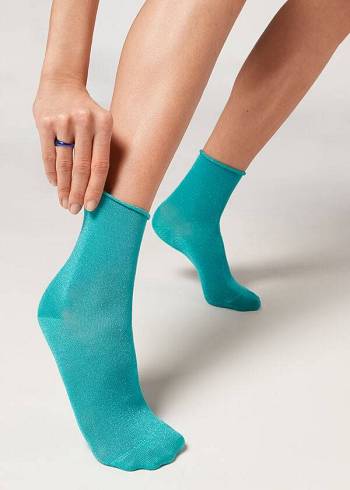 Women's Calzedonia Short with Glitter Short Socks Turquoise | IE2526IS