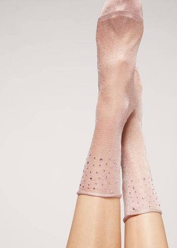 Women's Calzedonia Short with Glitter and Crystals Short Socks Pink | IE2527UT