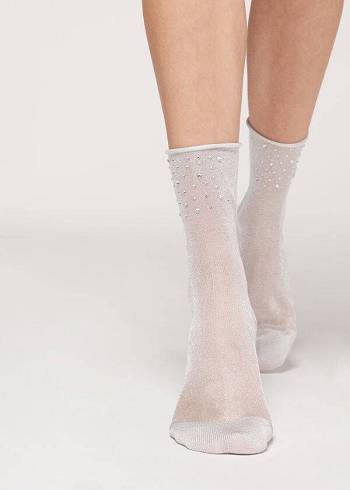 Women's Calzedonia Short with Glitter and Crystals Short Socks White | IE2528YU