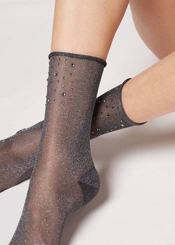 Women's Calzedonia Short with Glitter and Crystals Short Socks Black | IE2529TV