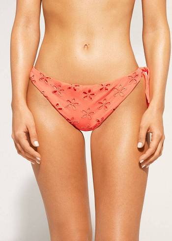 Women's Calzedonia Side Tie Brazilian Corfù Bikini Bottoms Coral Orange | IE1558QZ