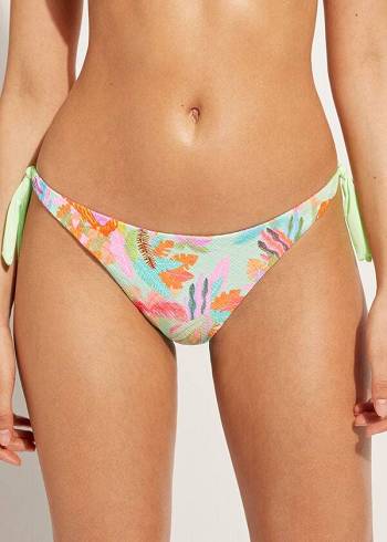 Women's Calzedonia Side-Tie Brazilian Foliage Tahiti Bikini Bottoms Green | IE1568AP