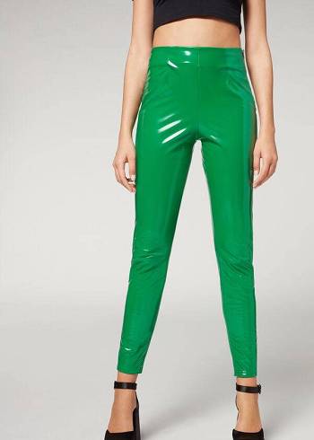 Women's Calzedonia Skinny in Thermal Vinyl Leggings Green | IE2687CE