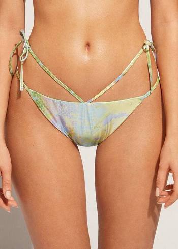 Women's Calzedonia Snake-Pattern Brazilian String Las Palmas Bikini Bottoms Green | IE1574JJ