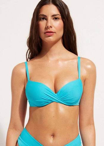 Women's Calzedonia Soft Graduated Super Padded Push-up Indonesia Bikini Tops Turquoise | IE1960DN