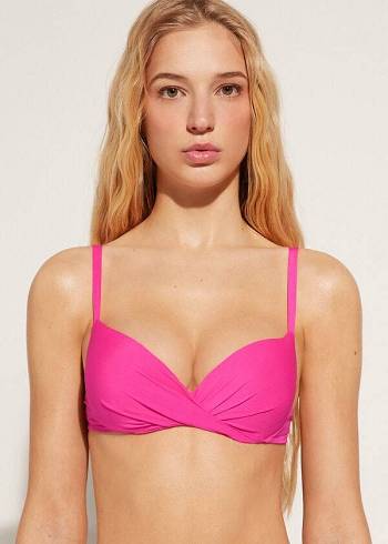 Women's Calzedonia Soft Graduated Super Padded Push-up Indonesia Eco Bikini Tops Pink | IE1963HK