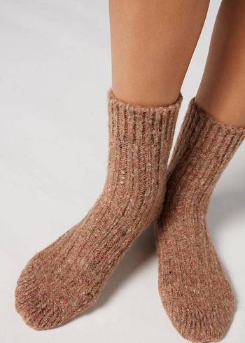 Women's Calzedonia Soft House Short Socks Brown | IE2537VD